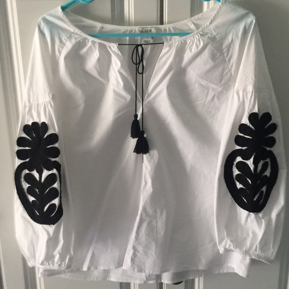 j Crew Black And White Peasant Blouse